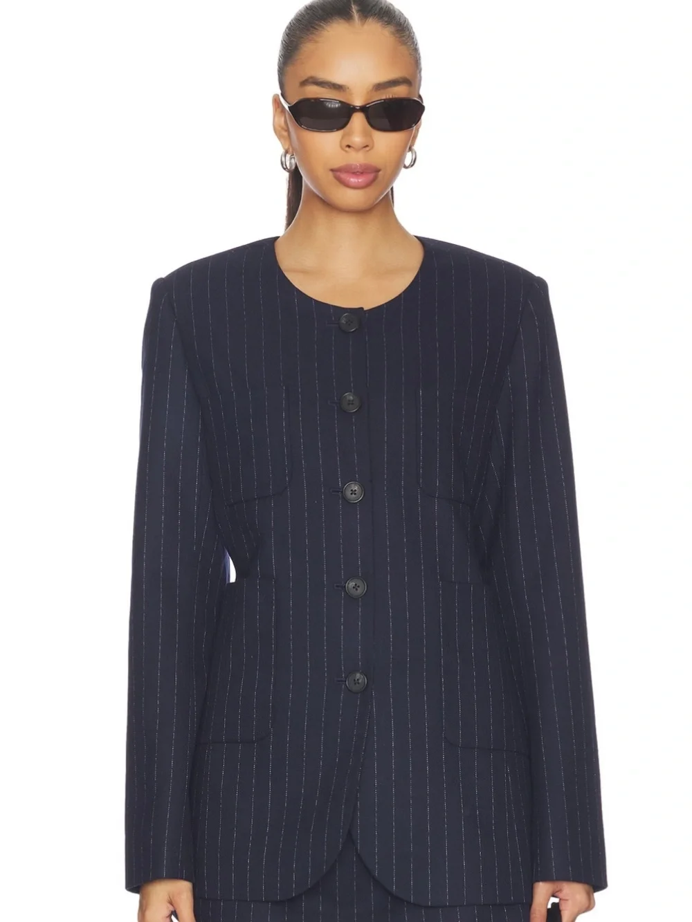 Favorite Daughter The Busy Woman Jacket in Navy Pinstripe
